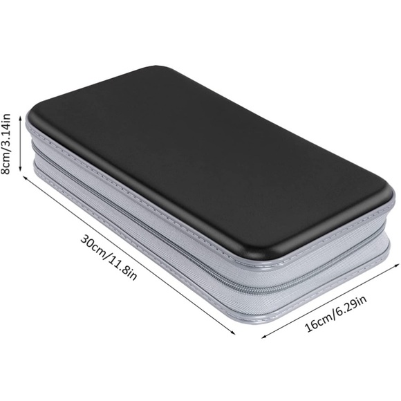 80 Capacity CD/DVD Case Holder Zipper CD Wallet Hard Plastic case black - Picture 3 of 8